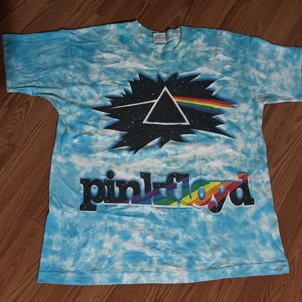 Vintage Single Stitch 1994 Pink Floyd Prism Tie-Dye Liquid Blue T-Shirt Size‎ XL